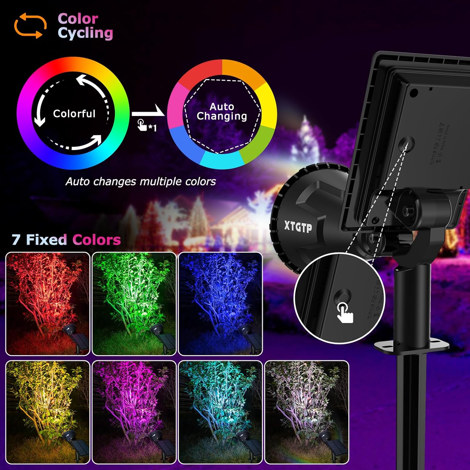 Solar Spotlights Outdoor Color Changing, 180°Adjustable Flag Pole Lights, IP67 Garden Lights Solar Powered Waterproof, Wall Lights for Garden Pool Area Pond, Landscape Solar Light for Yard