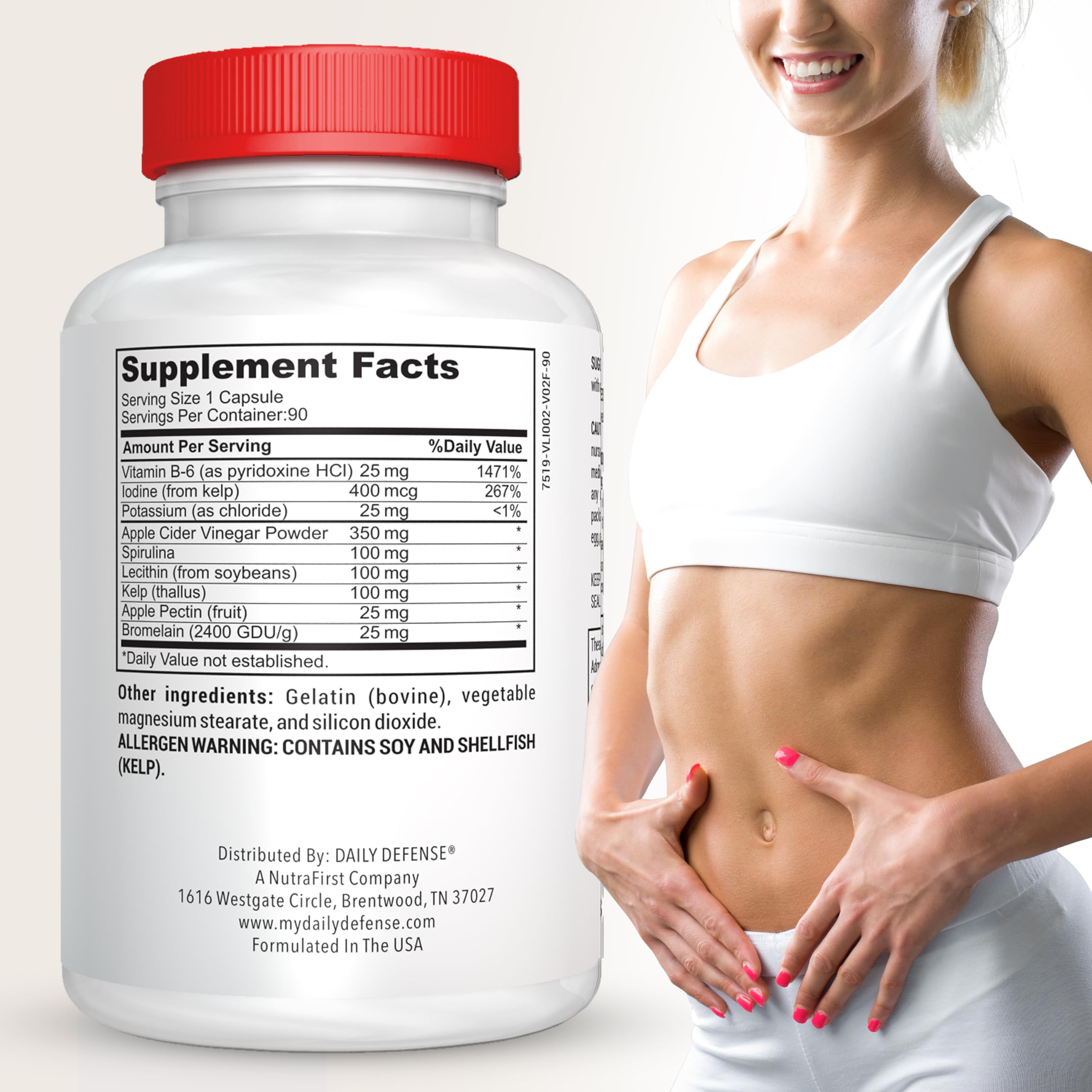 Apple Cider Vinegar Capsules - 500mg Keto-Friendly ACV with Vitamin B6, Iodine, & Spirulina - Supports Gut Health & Weight Management, Enhances Digestion & Energy Levels — Amazon image 2