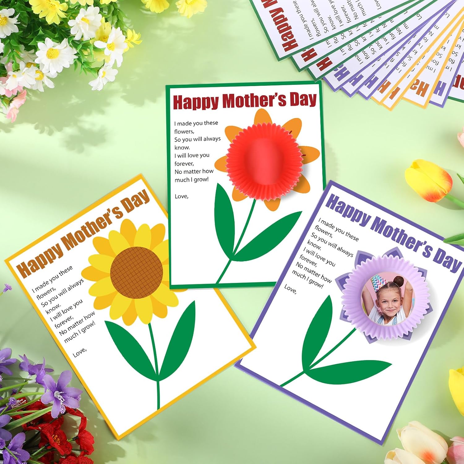 Hollowfly 30 Set Mother's Day Picture Frame Craft Kits for Kids DIY Flower Photo Crafts with Greeting Cards Spring Picture Paper Arts Gifts Bulk for Mom Classroom School Toddlers Fun Activities