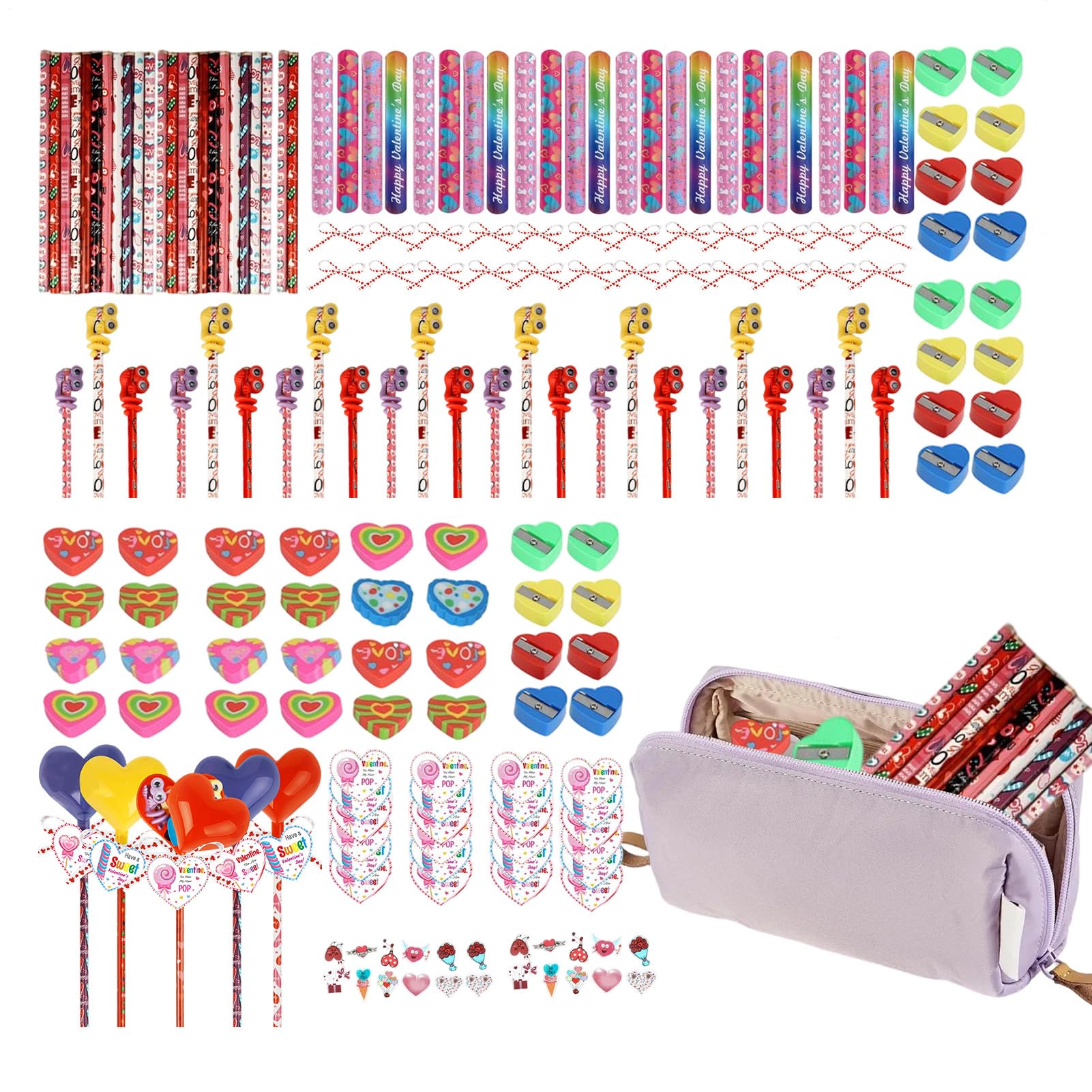 Generisch Set di cancelleria per San Valentino, forniture scolastiche festive con adesivi, articoli di cancelleria per feste, regali per bambini, per studenti, compagni di classe e familiari a casa in