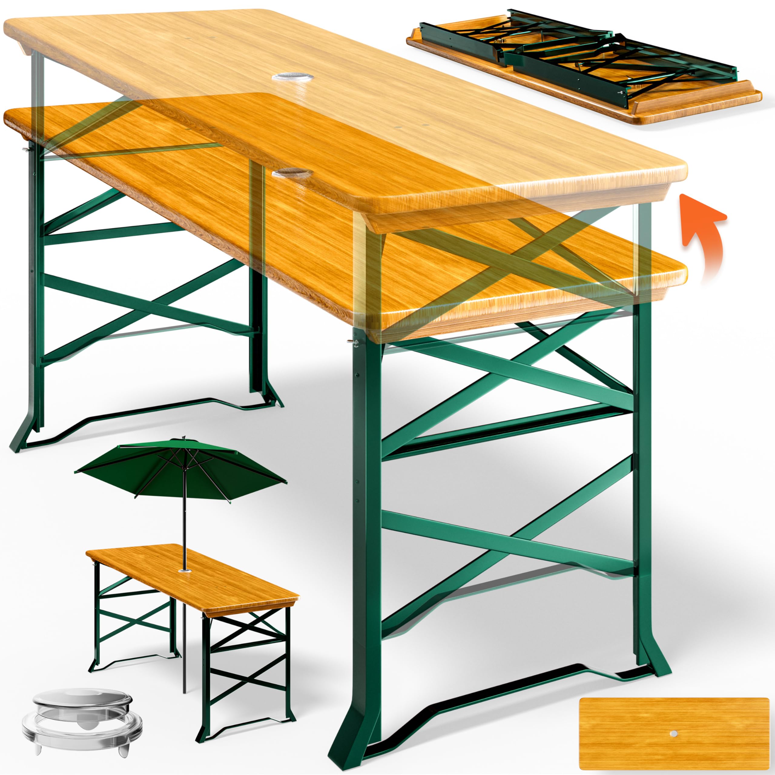 Deuba Bierzelttisch Höhenverstellbar Klappbar Hoch Outdoor Breit Holz XXL Buffettisch 170cm Bierzeltgarnitur Stehtisch Bartisch Partytisch Klapptisch
