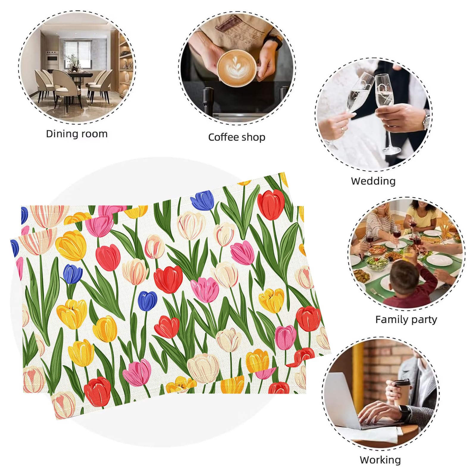 Set di 8 Tovagliette Americane Lavabili Cotone Lino Fumetto - Tovaglietta Americana Resistenti al Calore Durevole Tulipano - per Colazione Pranzo 30×45 cm