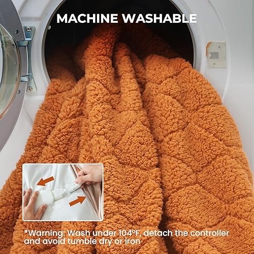 Miniatura 8 de Protector de colchón eléctrico con calefacción, tamaño King, doble control, 78 x 80 pulgadas, sherpa cálido para invierno, bolsillo profundo, 6