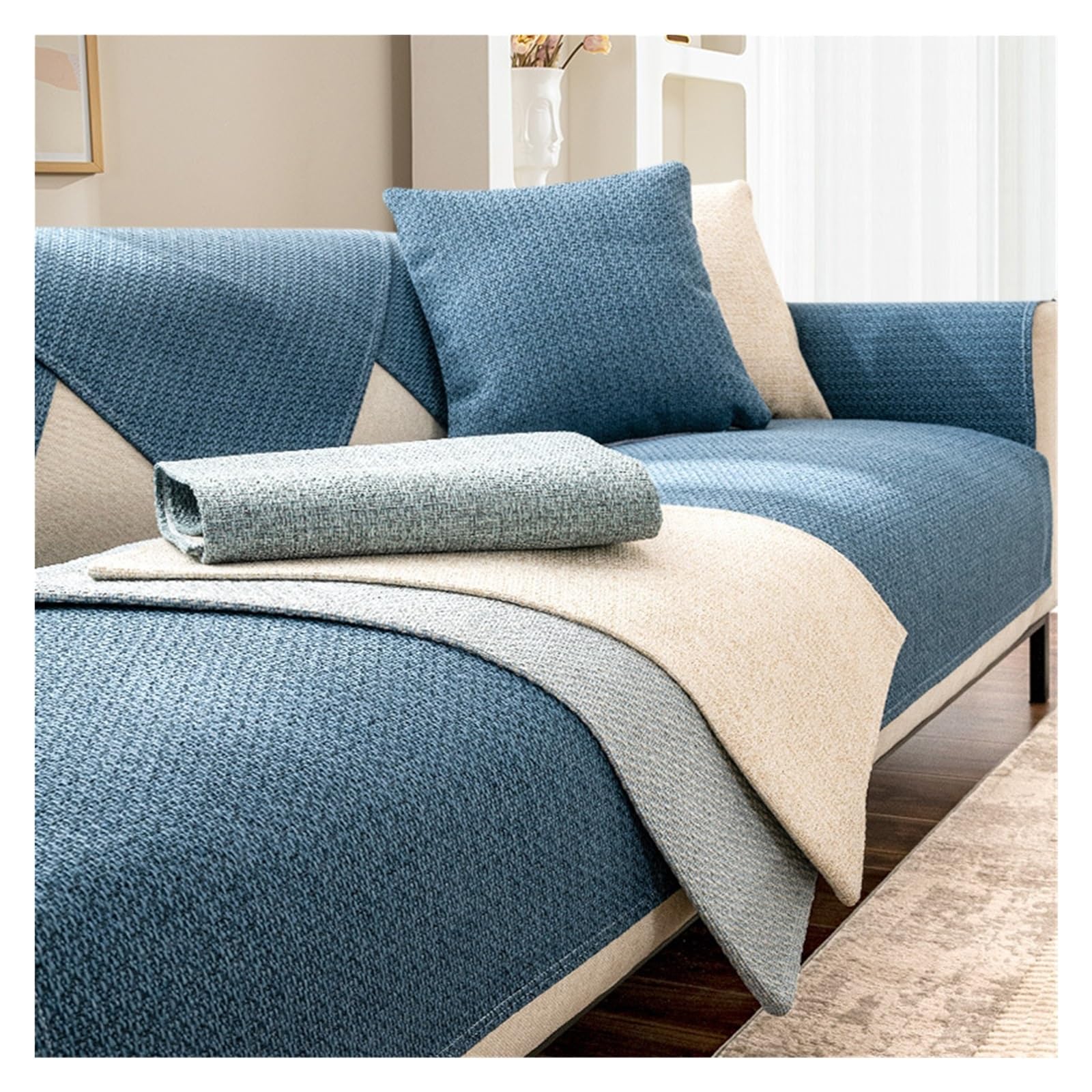 Copridivano lavabile antiscivolo a forma di L, in cotone e lino, resistente alle pieghe, 110 cm x 240 cm, per proprietari di case