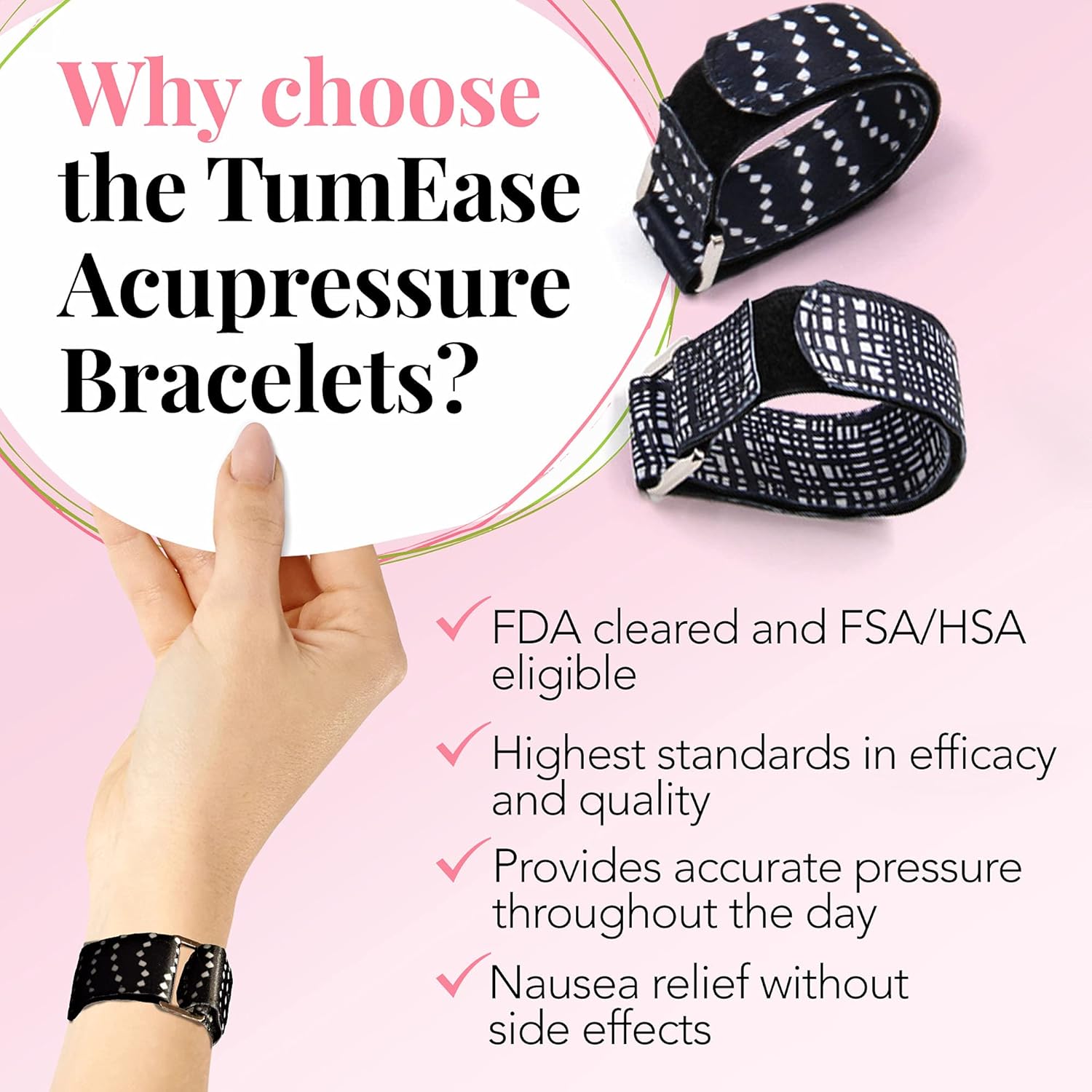 Acupressure Bracelets for Nausea Relief- Motion Sickness (Car Sickness, Travel Sickness, Sea Sickness, Cruise Ships, Amusements), Morning Sickness, Chemotherapy, Post Operative (Dot Checkered)