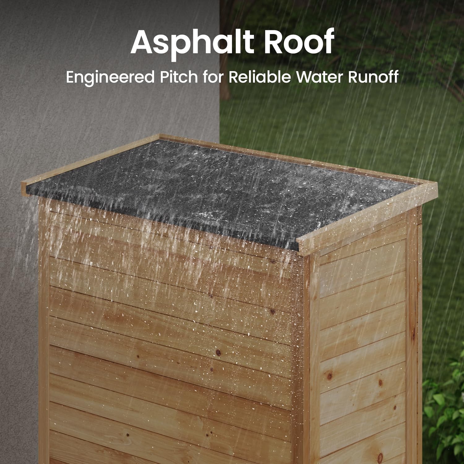Armadio da Giardino in Legno 160 cm, Resistente agli Agenti Atmosferici con Tetto Inclinato e Dispositivo Bloccabile, Armadio per Attrezzi Esterno 87x46.5x160.5 cm Naturale
