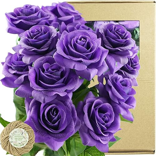 Miniatura 229 de FiveSeasonStuff 12 tallos de flores artificiales, rosas de seda de tacto real para decoración de bodas, ramos de novia, centros de mesa, fiestas y 9