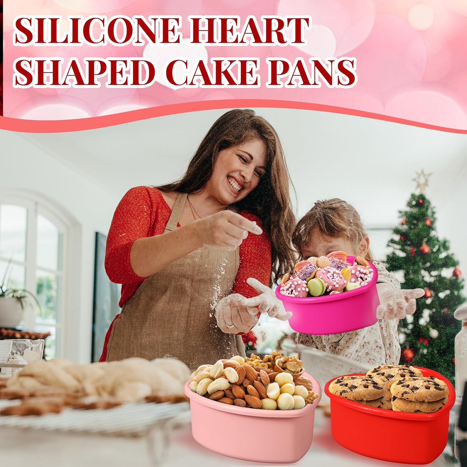 12 Pcs Mother's Day Heart Shaped Cake Pans Pink Red Silicone Mini Heart Cake Mold Nonstick Dessert Pan Chocolate Baking Tray Bakeware for Mother's Day Birthday Cupcake Muffin Tool(Multicolor,4'')