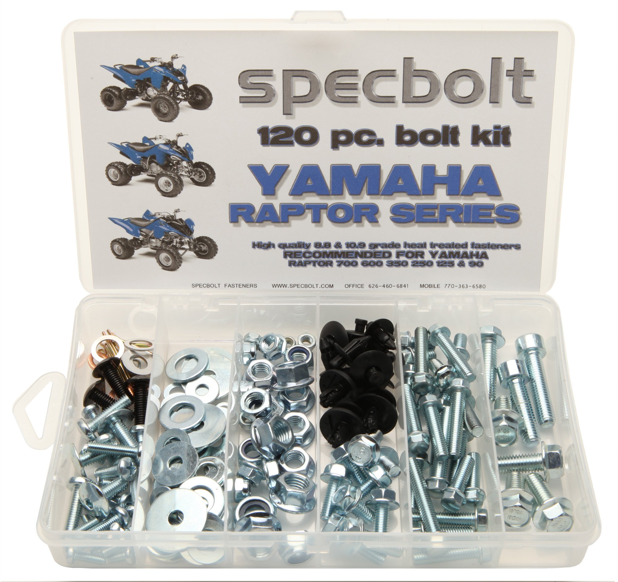120pc Specbolt Yamaha Raptor 600 660 700 Bolt Kit for Maintenance & Restoration OEM Spec Fasteners ATV Quad also good for 80 90 125 250 350