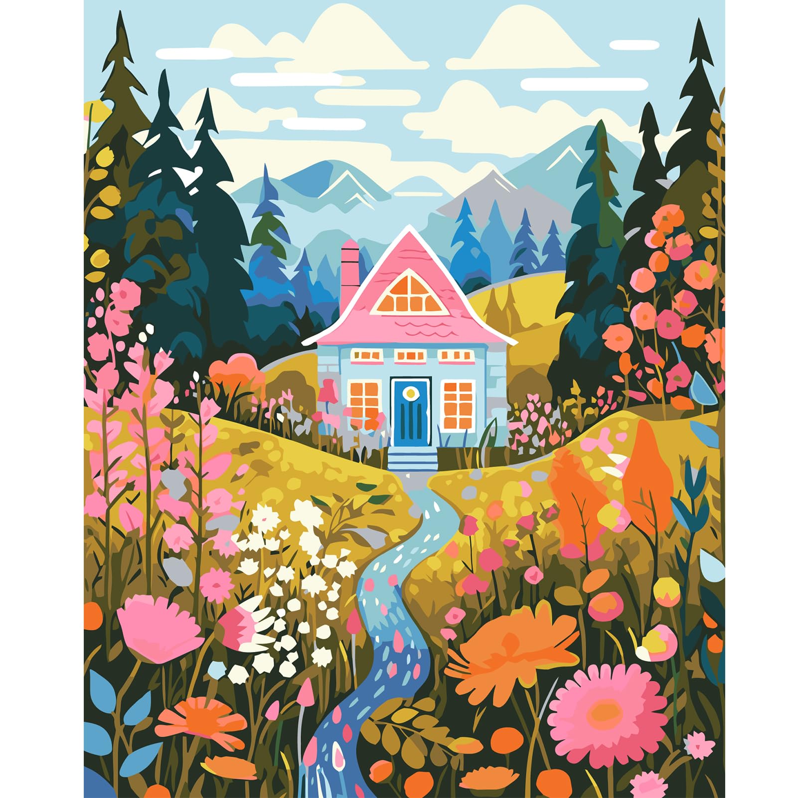 Jatok Gray Paint By Numbers For Adults, Painting Kits For Beginners On Clear Symbols Colored Canvas, Easy Diy Acrylic Pigment Drawing Paintwork For Home Wall Decor, 16X20in Frameless, Village