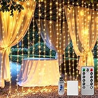 Brightown 300 LED Warm White Curtain Fairy Lights 9.8x9.8FT, 8 Modes Remote Timer IP44 Waterproof for Bedroom Wedding Christmas Window Decor