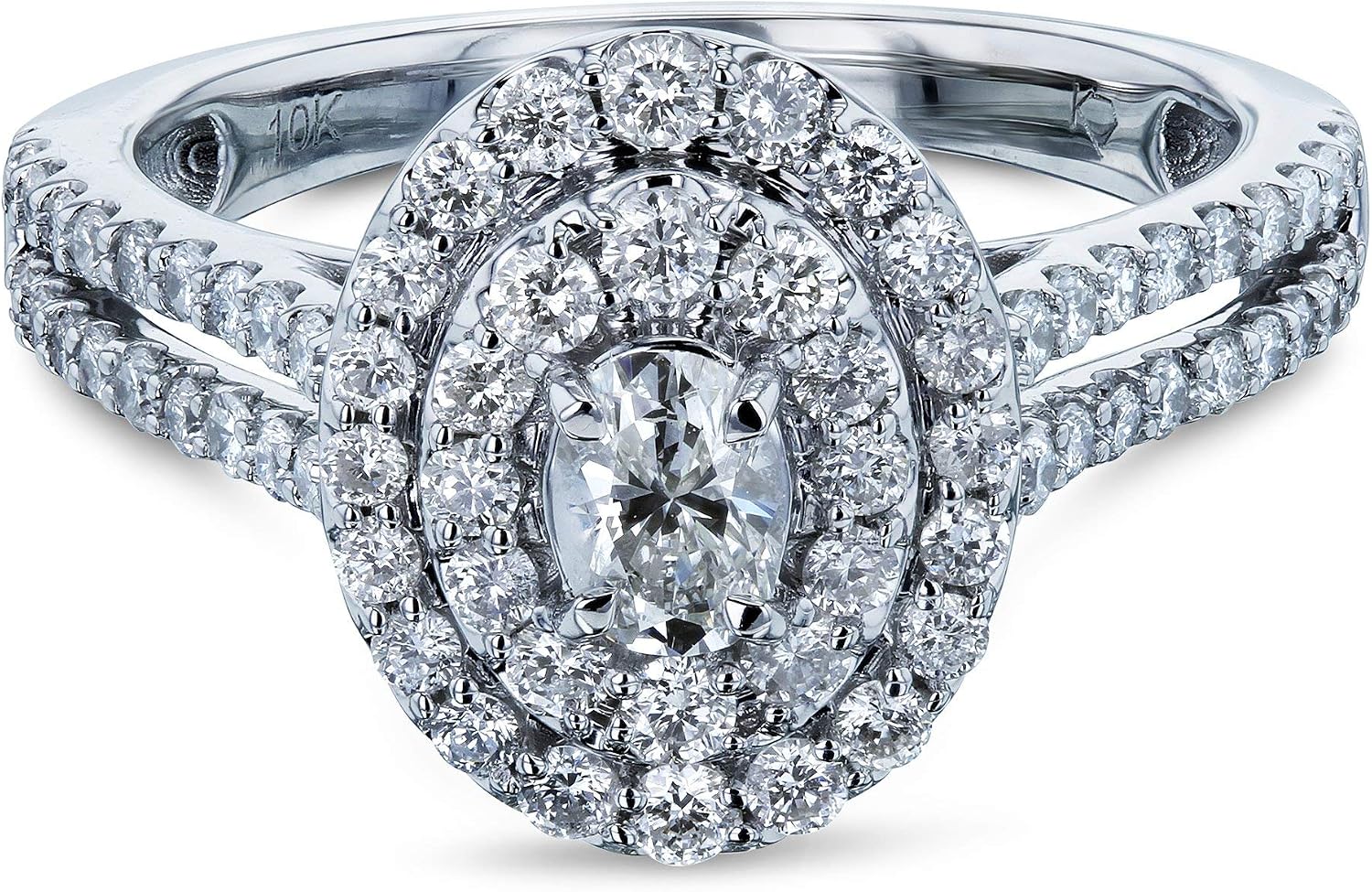 Kobelli 1 Carat Oval Cluster Split Shank Diamond Ring 10k White Gold