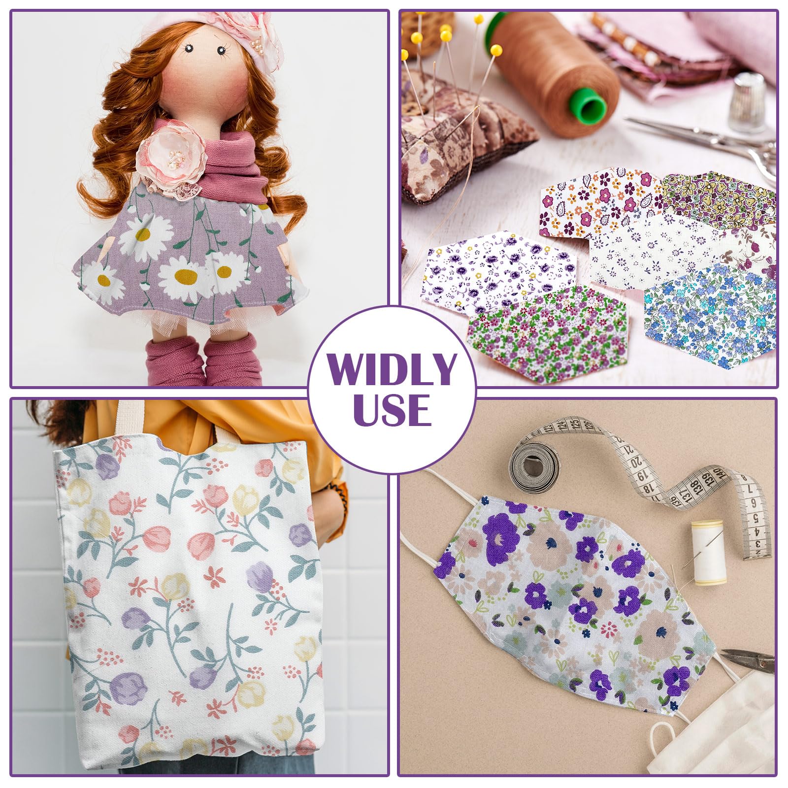 Kinlop 600 szt., 12,7 cm x 12,7 cm, tkanina bawełniana, kwadraty, DIY, wstępnie wycięte zestawy zawieszek do pikowania, pikowania, szycia, patchworku, scrapbookingu, tkaniny (fioletowe)