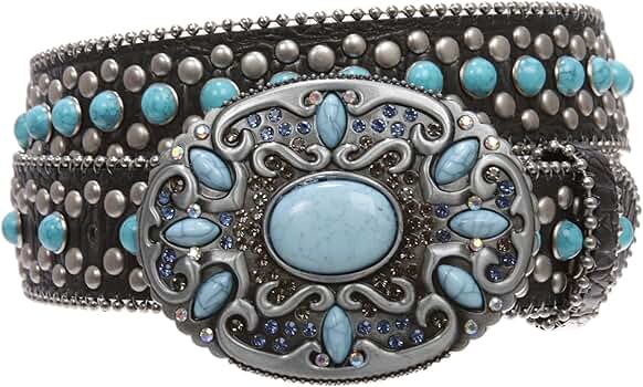 Western Turquoise Rhinestone Studded Faux Crocodile Print