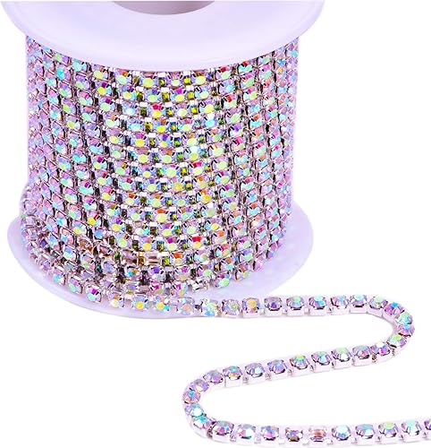 Miniatura 4 de BLINGINBOX Cadena de diamantes de imitación 10 yardas SS164mm de cristal AB con ribete cosido en la parte inferior plateada (ss16-4mm, cristal