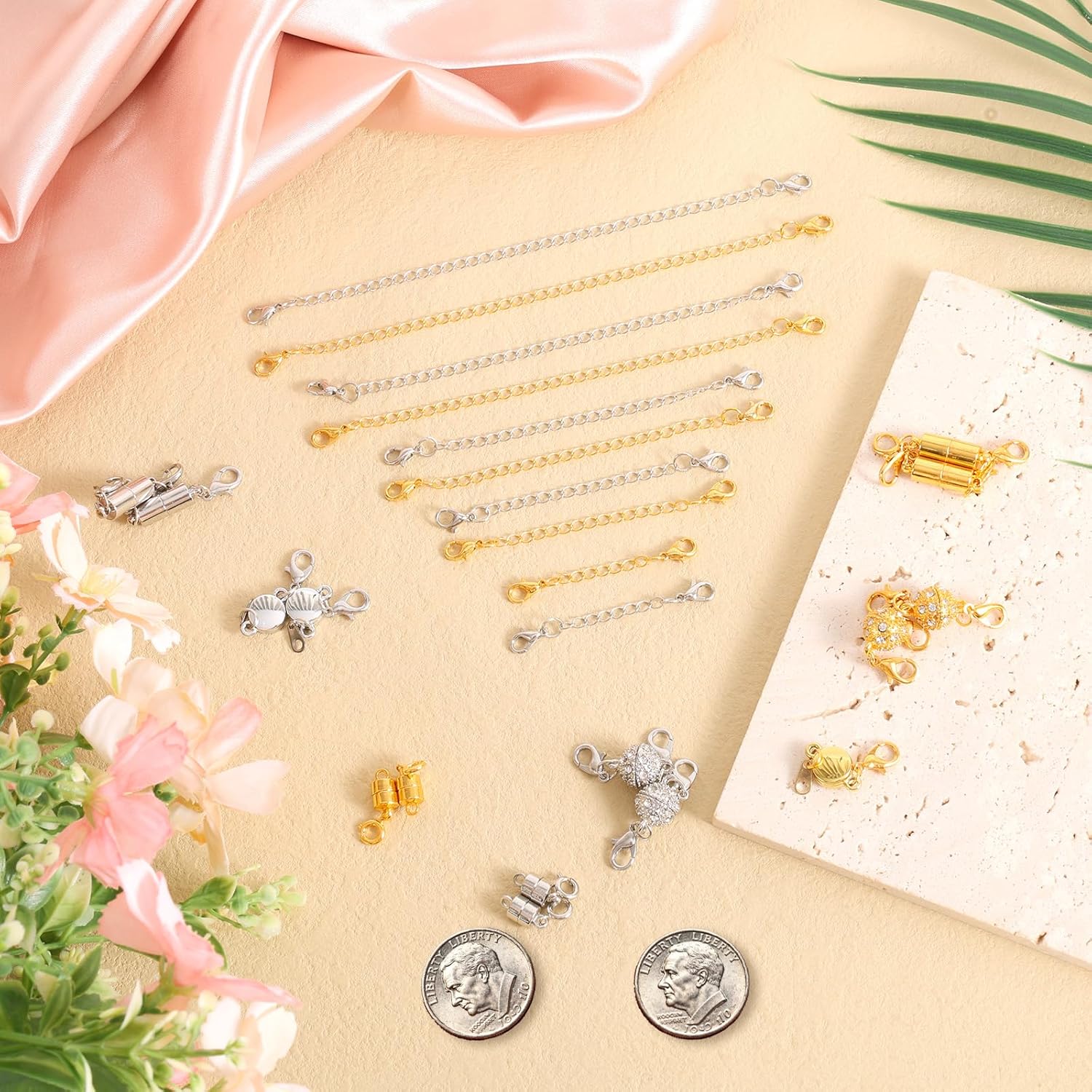 26pcs Magnetic Jewelry Clasps with Extenders Kit, 16 Magnetic Jewelry Clasps & 10 Necklace Extenders for Bracelet Necklace Anklet Chains Accessories (Gold & Silver) - Image 3