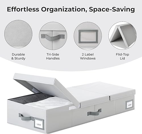 Miniatura 3 de Cupic Cupid Contenedores de almacenamiento debajo de la cama, organizador plegable grande con tapa de tres pliegues para dormitorio, caja de