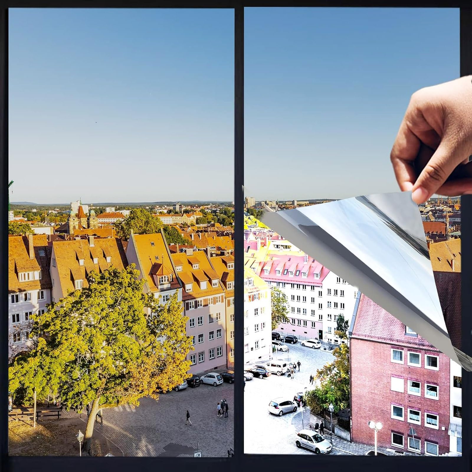 One Way Privacy Window Tint Film UV Protection Heat Control Blackout Reflective for Home Office(120x300cm)