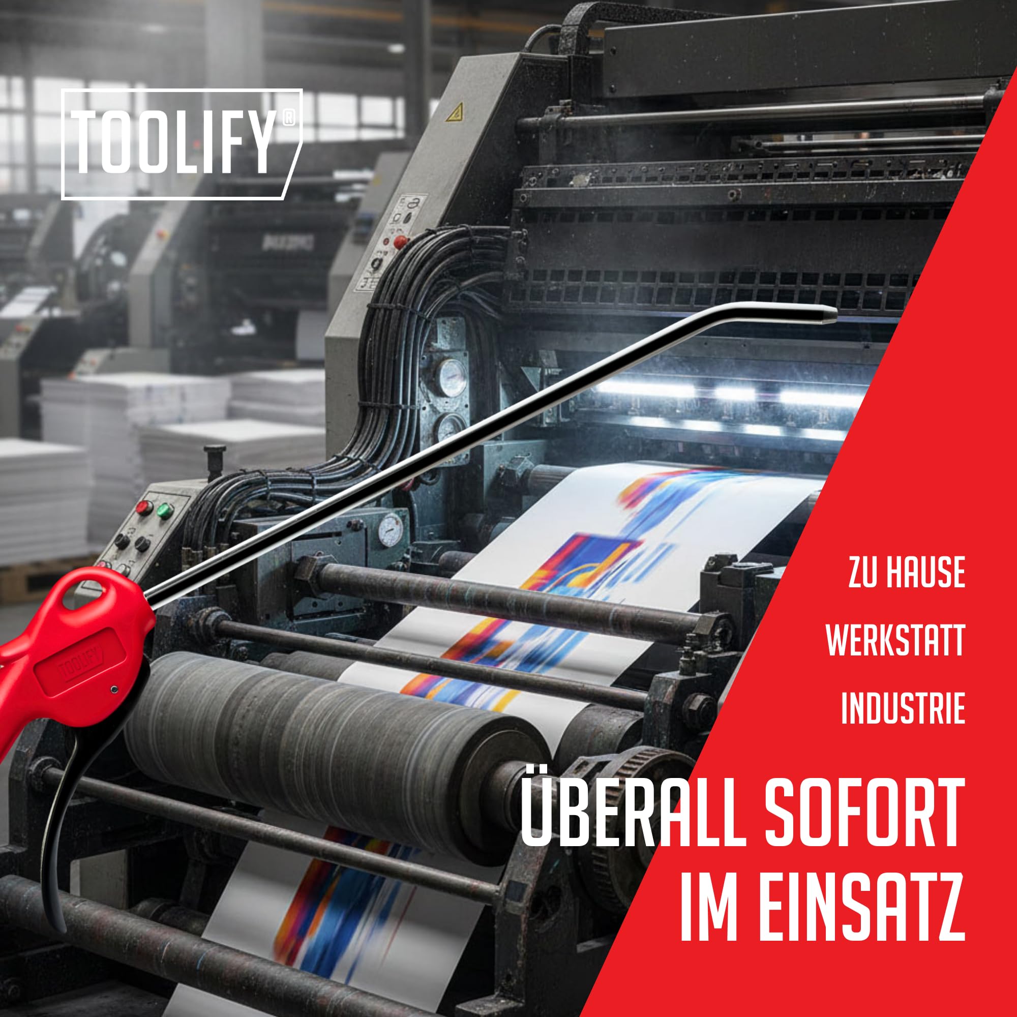Druckluftpistole lang 1000 mm | max 16 bar | lange Ausblaspistole mit Edelstahlrohr, Schutzkappe, Druckluftnippel, bruchfestes POM Gehäuse | hohe Luftmenge für Profi-Reinigungen