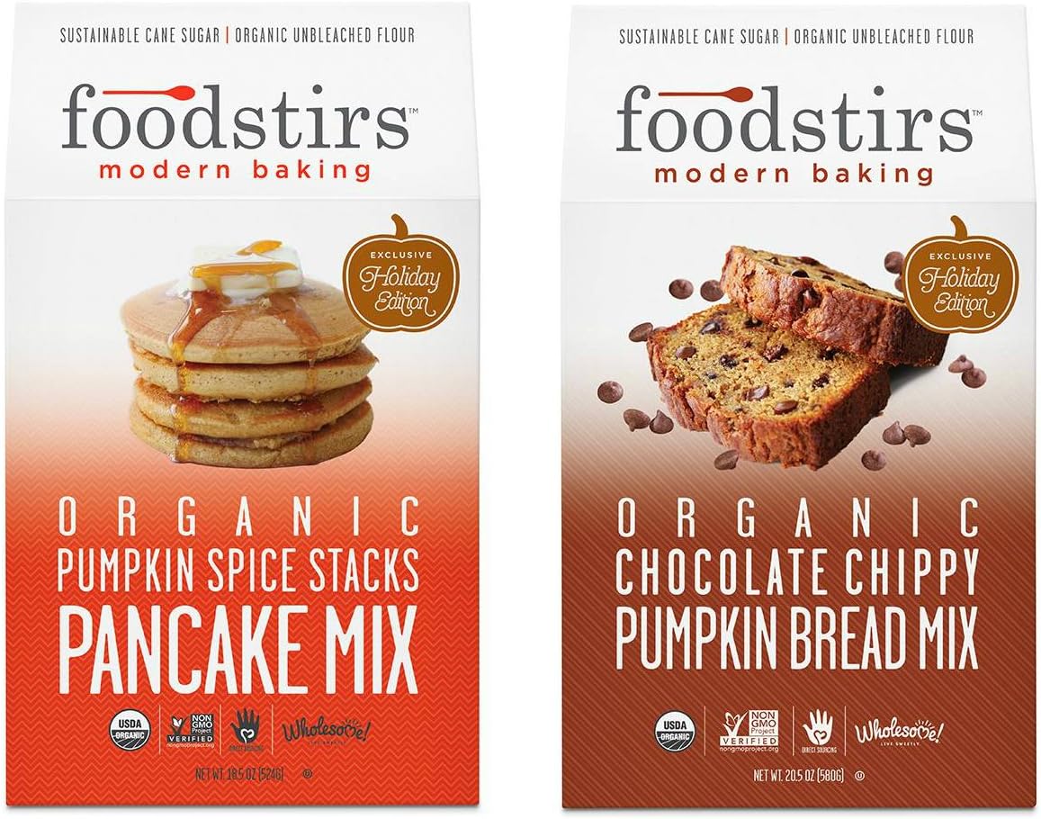 Organic Pumpkin Spice Pancake Mix and Organic Pumpkin Bread Mix by Foodstirs. The Best DIY Organic Baking Kits.