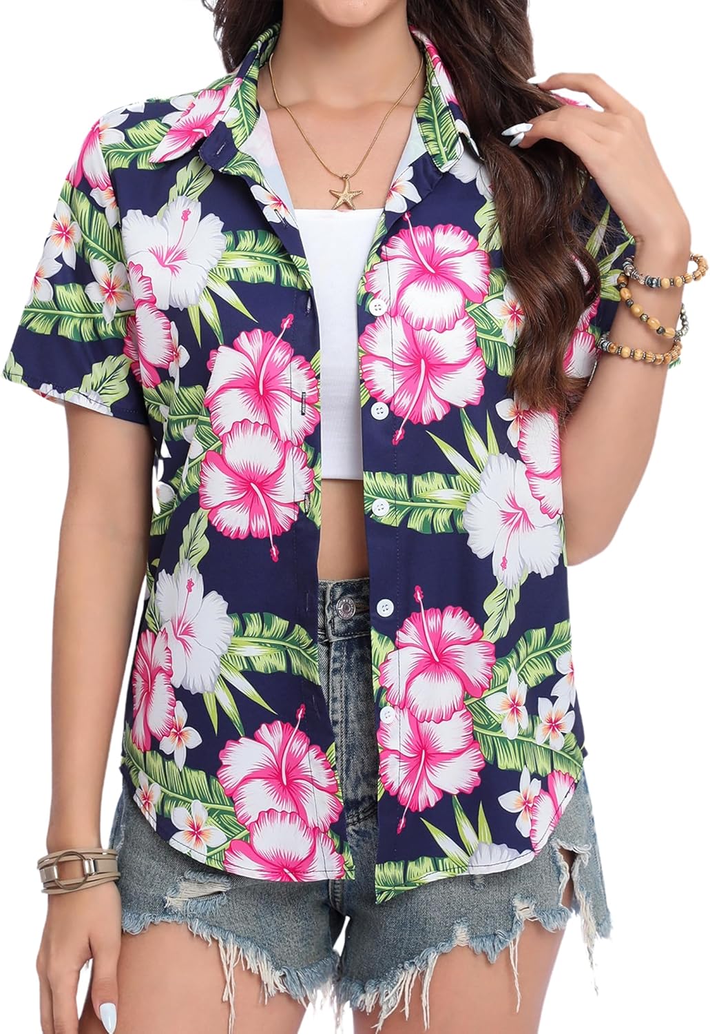 Hawaiian Shirts for Women:Aloha Shirt Summer Beach Button Up Floral Blouses Short Sleeve Hawaii Tropical Outfits Tops - Image 6