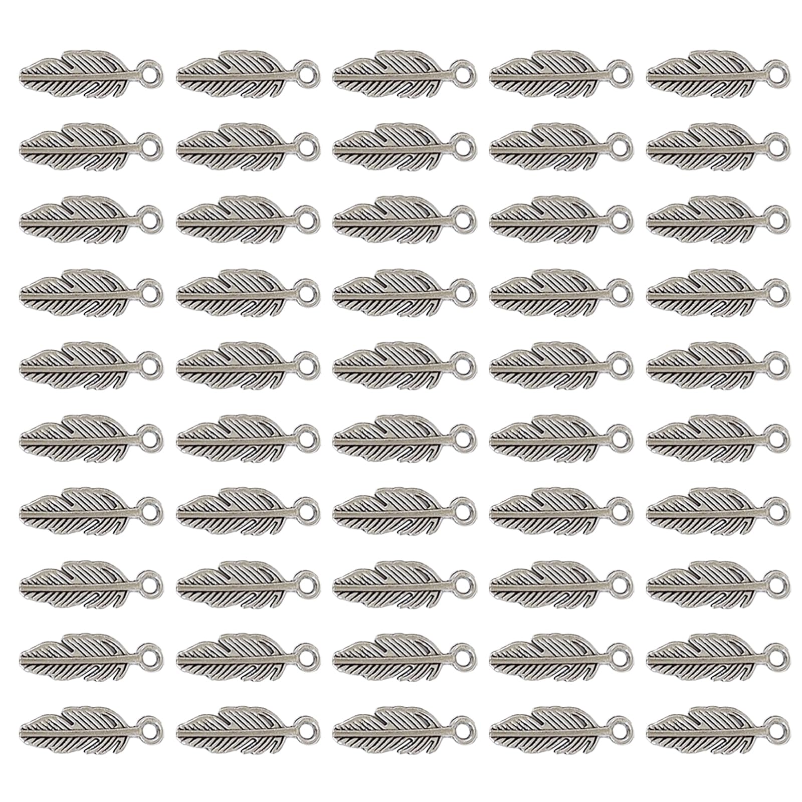 Msioytog 50pcs Metal Charm Feathered Pendants for Craft Project Making Use Jewelry and Ethnic Costume Crafting Supply Feathered Charm for Pendant Decors