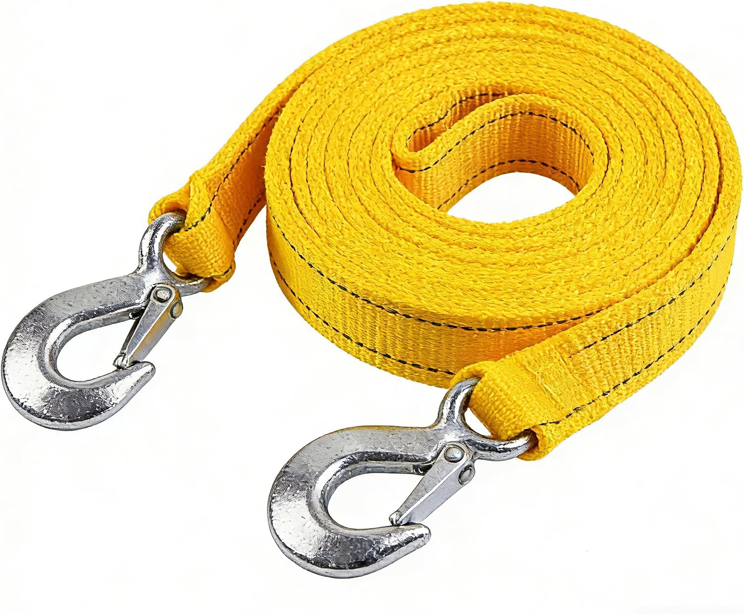 Heavy Duty 10000 LB Recovery Tow Strap 16.4FT for Vehicle & Boat | Double thick nylon bright yellow high visibility quick install eagle hook for car motorcycle and boat emergency towing