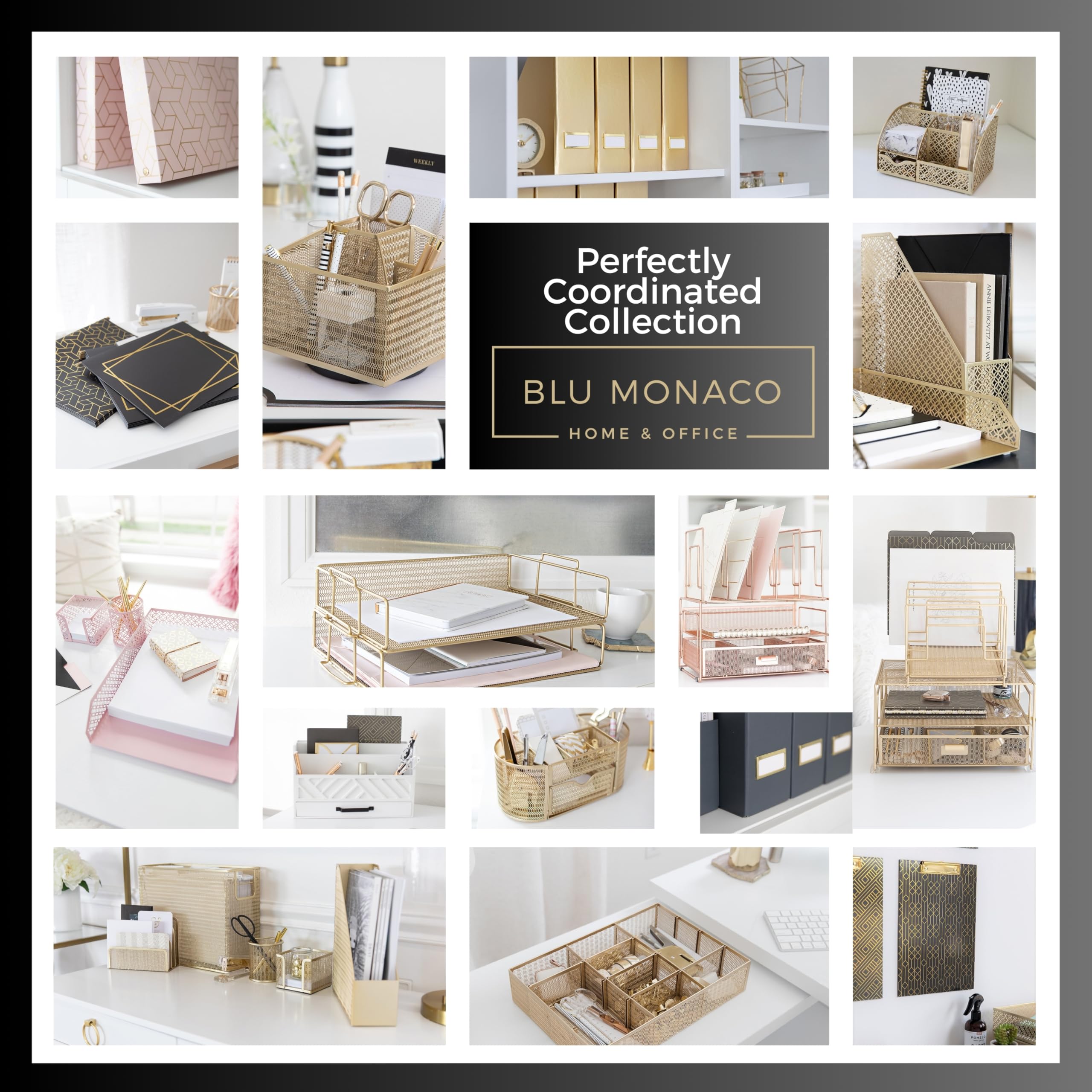 BLU MONACO Gold Desk Organizer – Cute File Holder for Desk & Drawer Storage for Office Supplies, Paper, Devices & Folders
