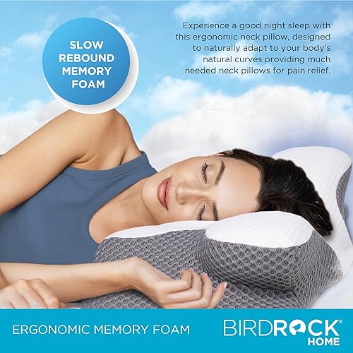 Miniatura 4 de BIRDROCK HOME Almohada cervical para aliviar el dolor de cuello y hombros  Soporte ergonómico de espuma viscoelástica de contorno para columna