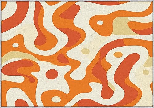 Miniatura 4 de Alfombra moderna de mediados de siglo, lavable, diseño abstracto, retro, 8 x 10 pulgadas, diseño de ondas naranjas de los años 70, alfombra grande,