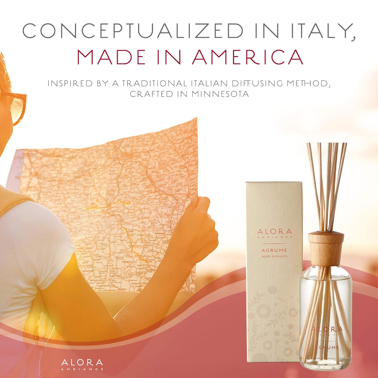 Alora Ambiance Agrume 8 oz Reed Diffuser | Long-Lasting & Refreshing Citrus Fragrance | Beautifully Designed for Any Space