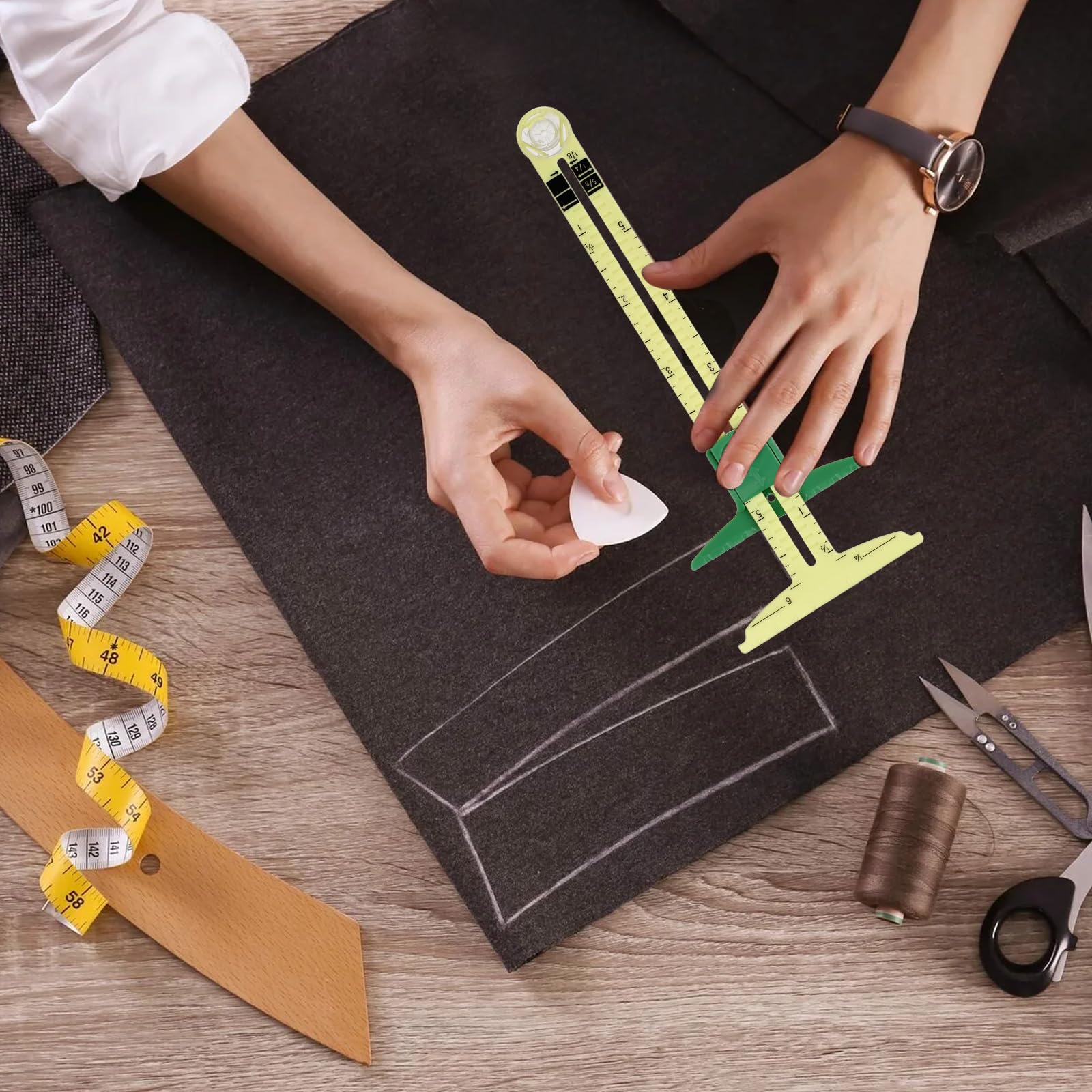 Lot De 2 Jauges De Couture 5 En 1 - Jauge Coulissante - Règle De Couture - Règle De Couture - Règle Pour Tricot - Artisanat - Couture - Fournitures