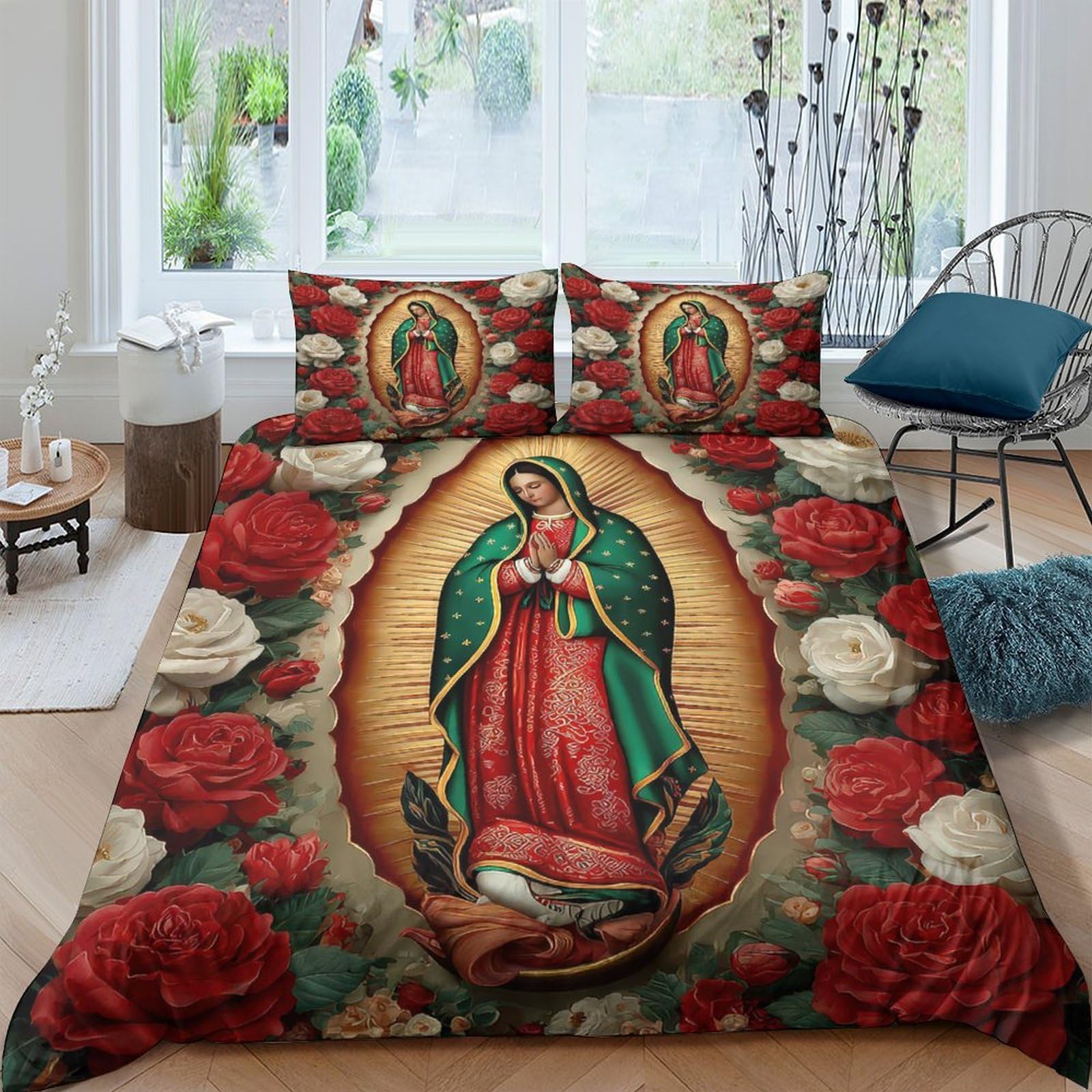 Ctjqhvkz Style-10 3D Printed Virgin Mary Roses Fitted Sheet Microfiber Soft Bed Cover Anti-Slip For Bedroom Guest Room Decoration Single（135X200cm）