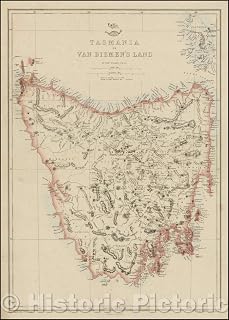 Historic Map - Tasmania or Van Diemen's Land/Tasmania or Van Diemen's Land, 1860, Edward Weller - Vintage Wall Art 32in x 44in