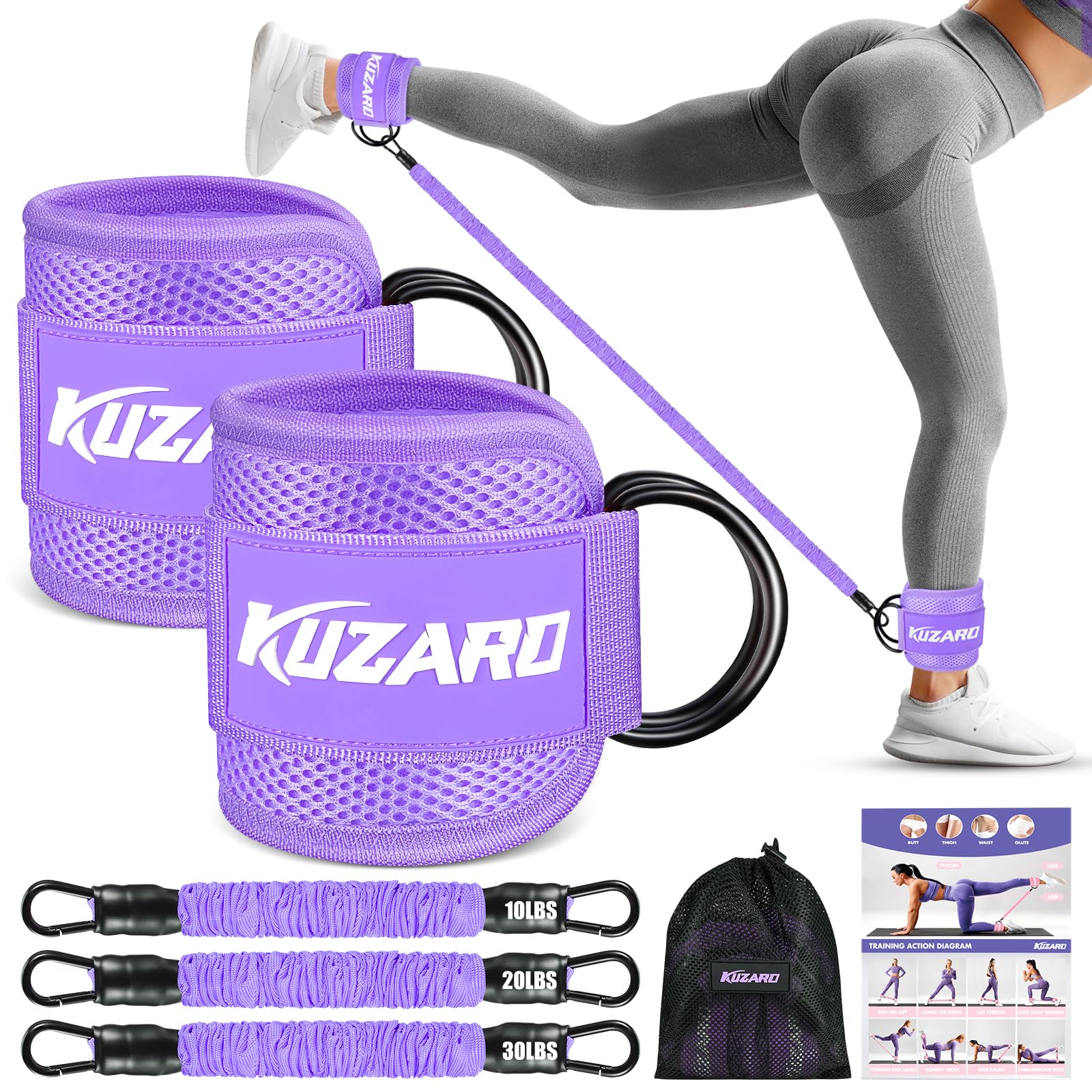 Ankle Resistance Bands with Cuffs, Ankle Weights Bands for Working Out, Women Leg and Glutes Workout Equipment, Exercise Bands for Kickbacks, Butt and Booty Trainer, Home Gym Fitness Equipment