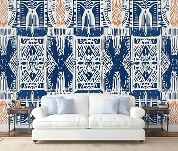 Wall Mural Peel and Stick Tribal Ornament Seamless African Pattern Ethnic Carpet Chevrons Aztec Large Wallpaper Self Adhesive Contact Paper Removable 3D Wall Sticker for Living Room Bedroom 69"x96"