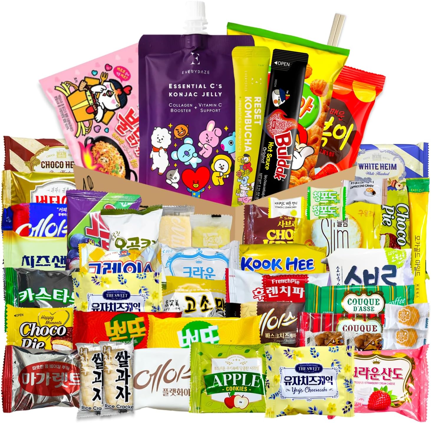 Korean Snack Box 48 Count - Variety of Individually Wrapped Korean Snacks with Chips, Cookies, Ramen and Candy for Kids, Children, College Students, and Adults. Gift Box for K-Food Lovers - Journey of Korea