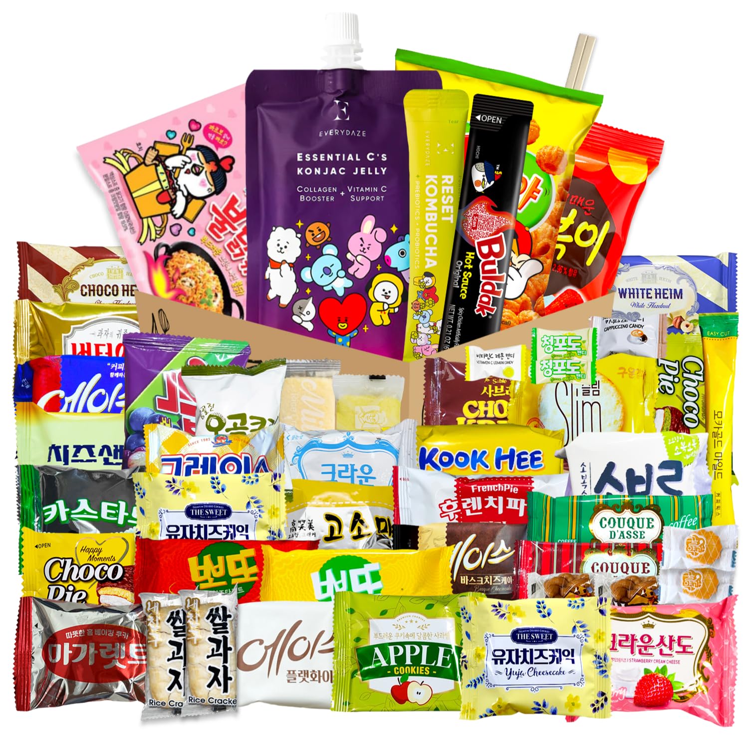 Korean Snack Box 48 Count - Variety of Individually Wrapped Korean Snacks with Chips, Cookies, Ramen and Candy for Kids, Children, College Students, and Adults. Gift Box for K-Food Lovers - Journey of Korea