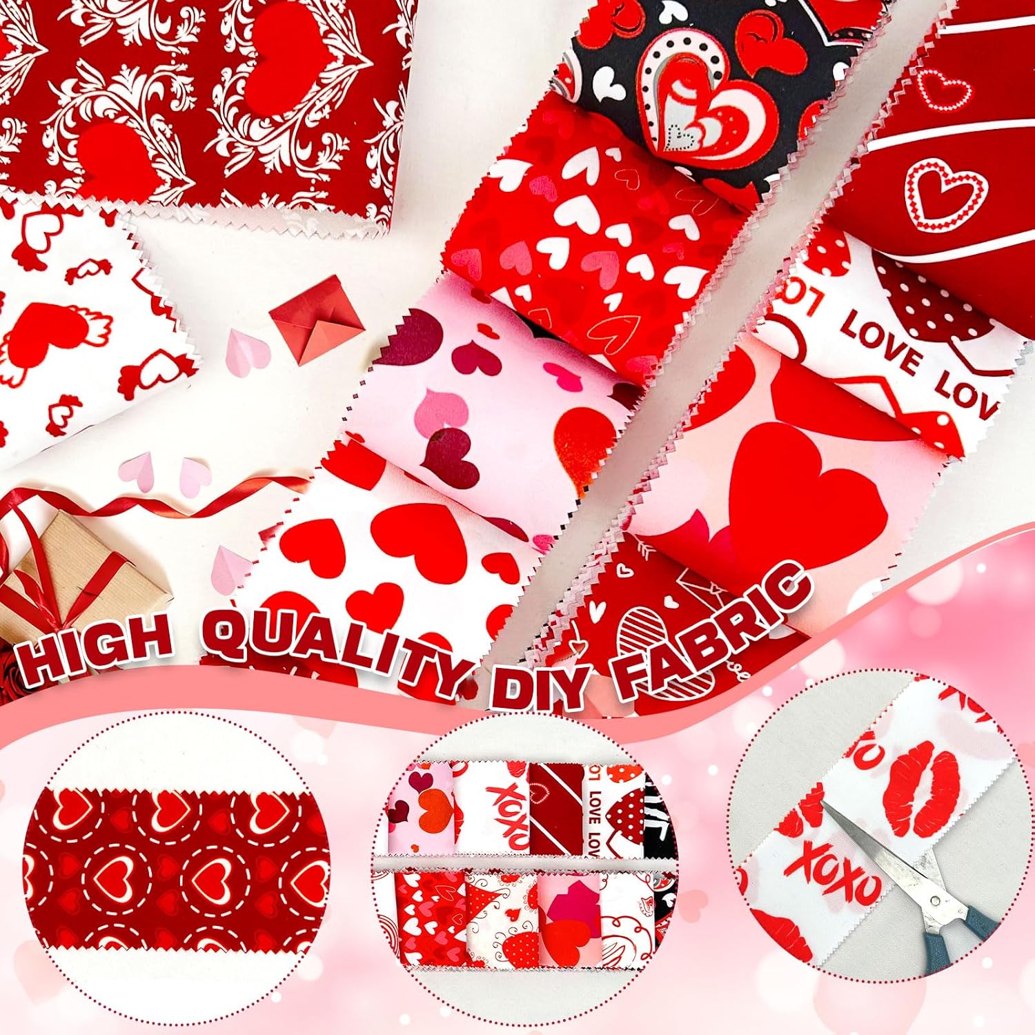 80 Precut Valentines Jelly Roll Fabric Strips for Quilting Clearance,20 Assorted Heart Fabric by The Yard,2.5x20 Inch Valentine Material for Sewing & Jelly Roll Rugs & Valentines Decor Gift