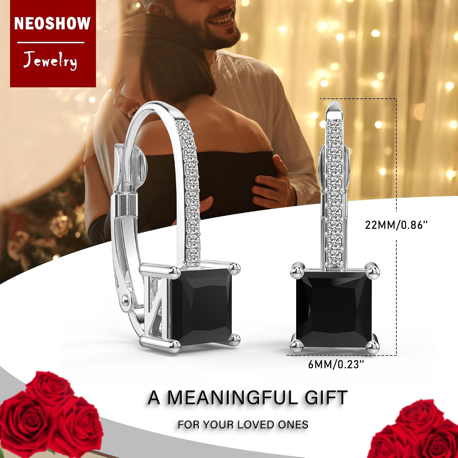 18K White Gold Plated Princess Cut Cubic Zirconia Drop Leverback Earrings Sterling Silver Square Simulated Diamond CZ Dangle Earrings for Women Hypoallergenic