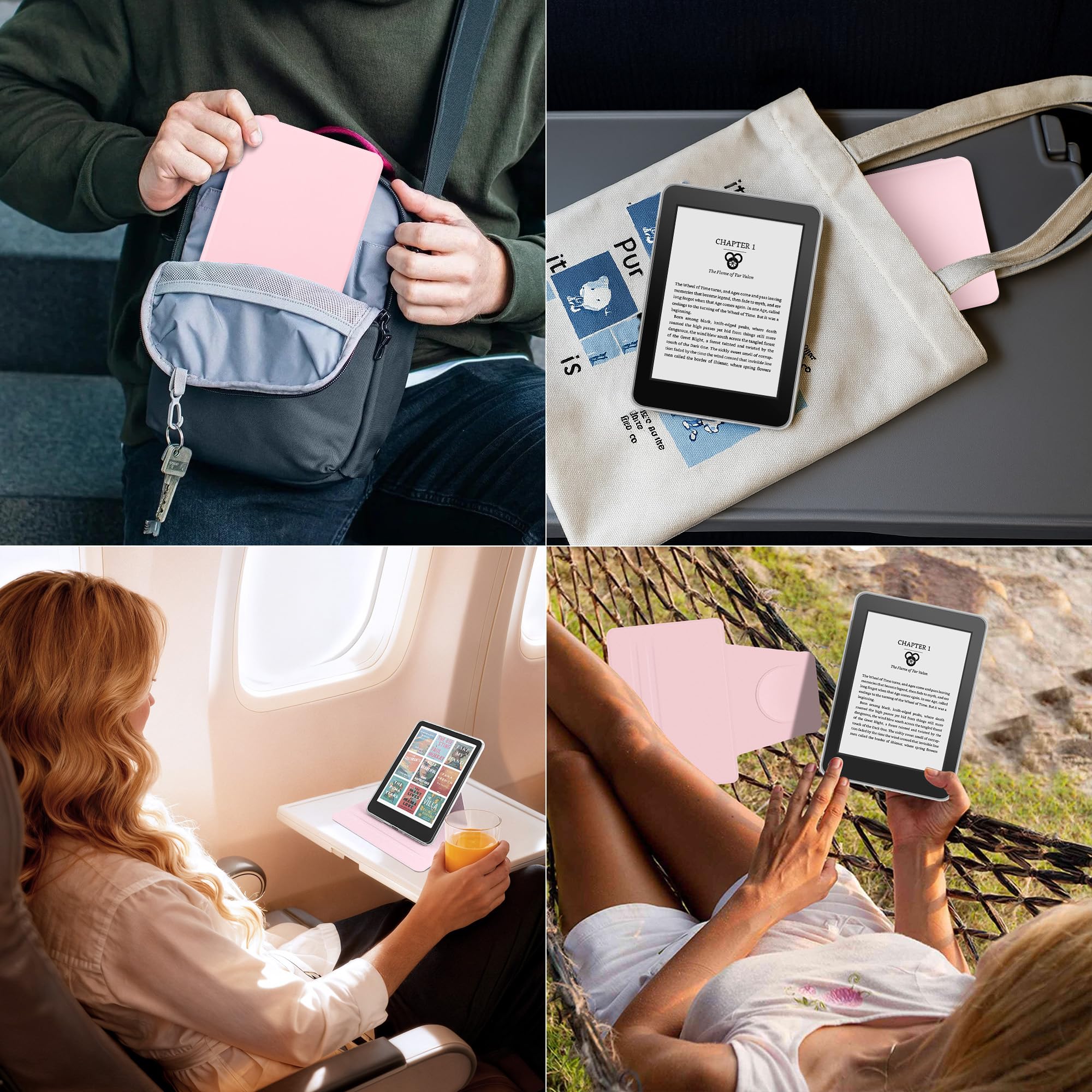 Vane Oak Magnetische, abnehmbare 2-in-1-Ständerhülle mit Anti-Rutsch-Rillen für Kindle 2024 und 2022 (11 Generation), schlanke PU-Schutzhülle mit automatischer Wake/Sleep-Funktion, Rosa