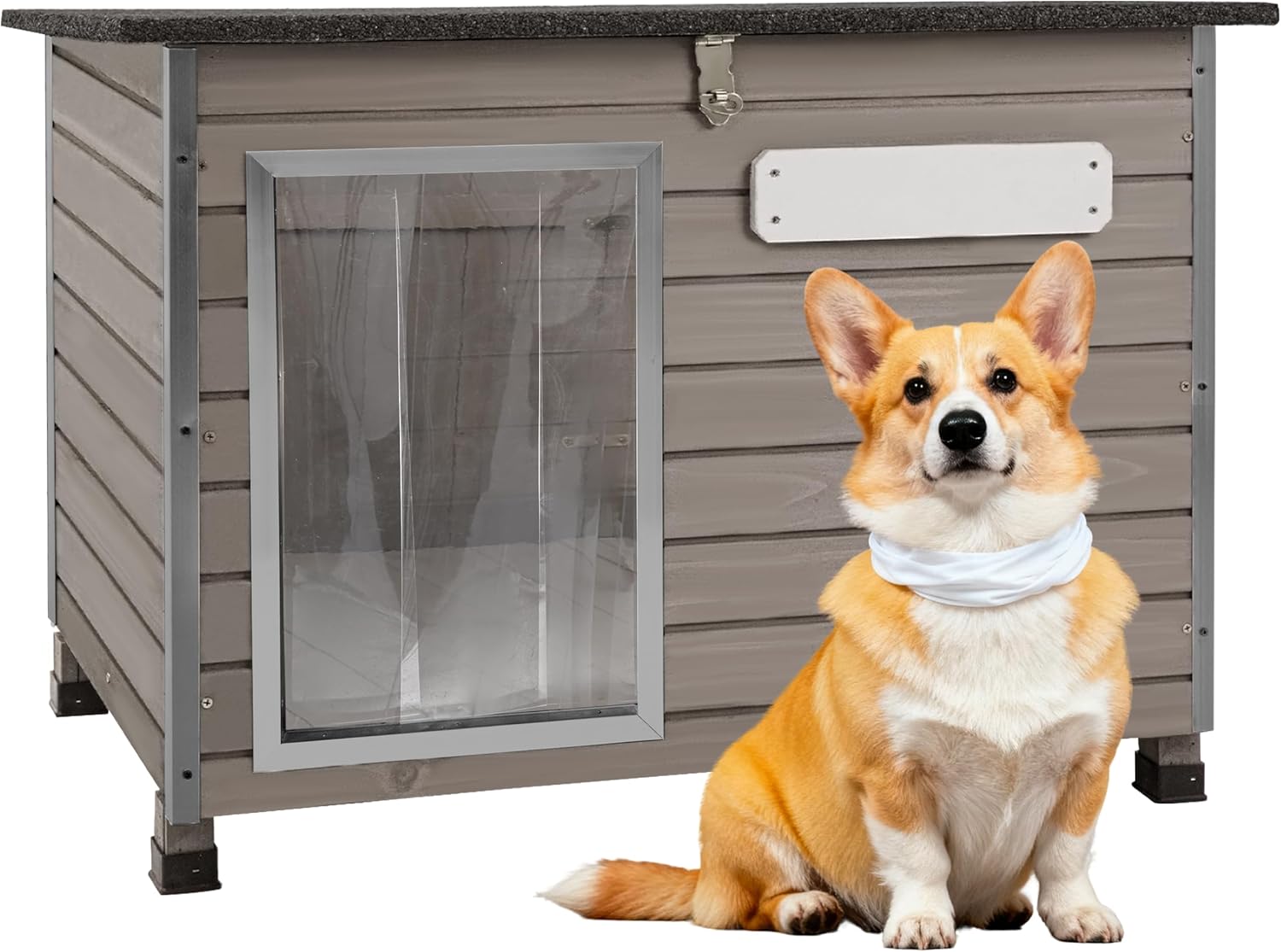 PetsCosset 33.8" Dog House for Outdoor Indoor Weatherproof Wooden Dog Houses Small Dog Kennel Removable Floor, Fits Small to Medium Dogs Pets