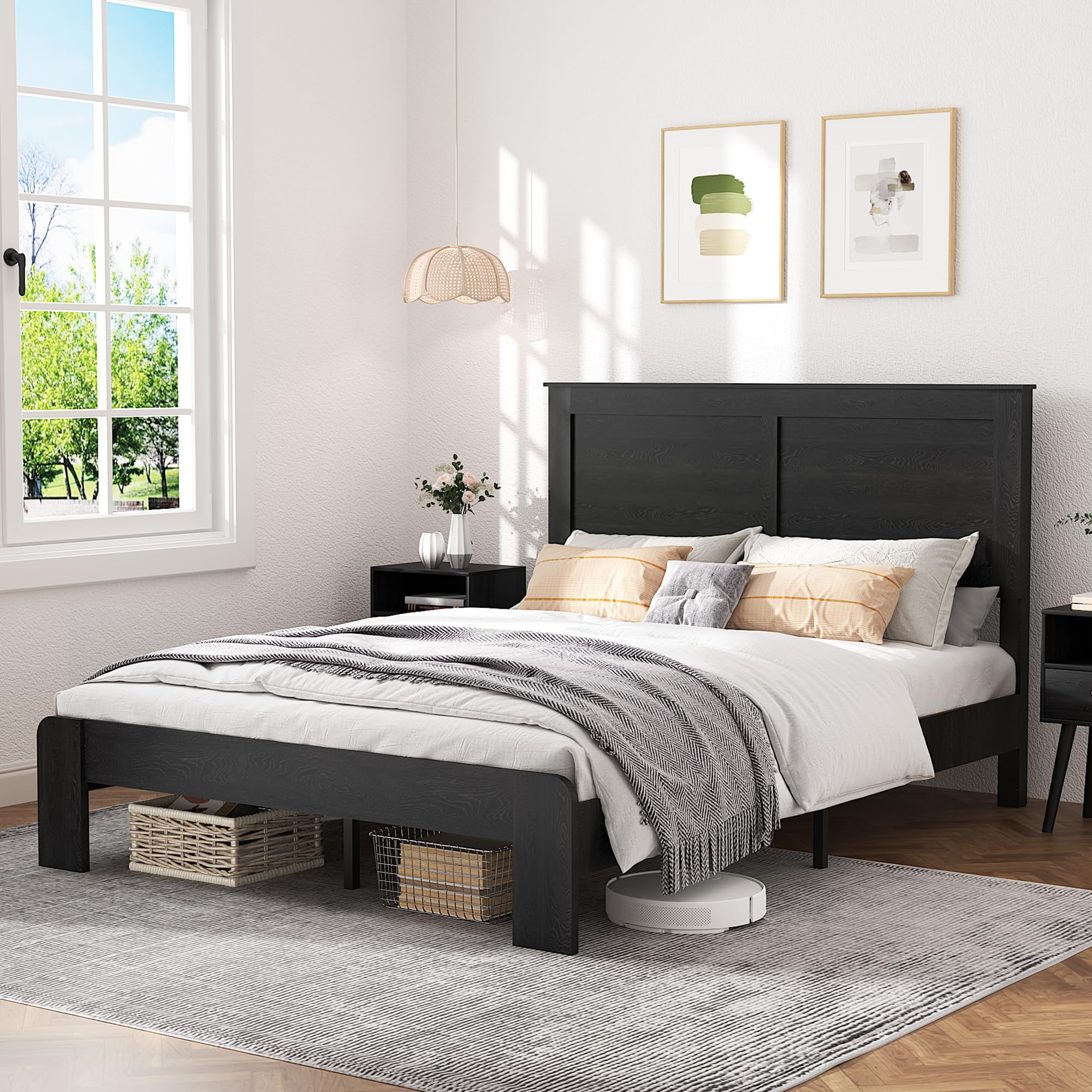 Amazon.com: NNOOTK Wood Queen Size Bed Frame with Headboard and