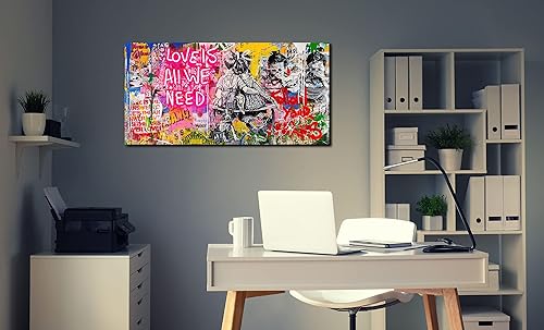 Miniatura 6 de JKWALL77 Banksy Street Wall Art - Lienzo abstracto de graffiti para sala de estar, listo para colgar, tamaño 40 x 20 pulgadas