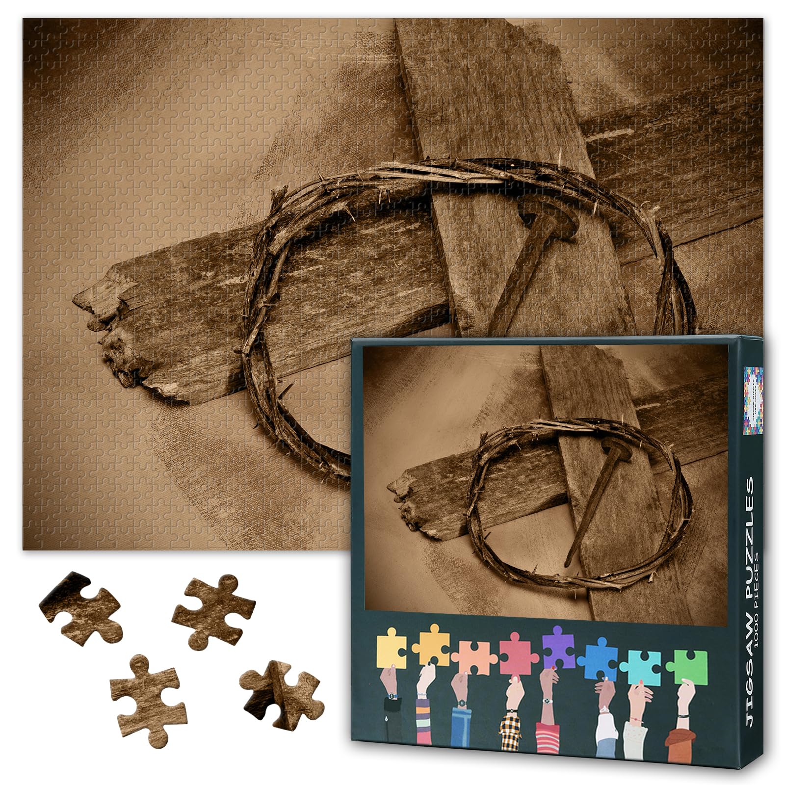 Crown of Thorns Art 1000 Piece Jigsaw Puzzles for Adults, Family Challenging Puzzle Game (Christ Theme), Birthday Party Gift for Men Women Home Decor Jesus Crosses (27.5"x19.7") โ image 1