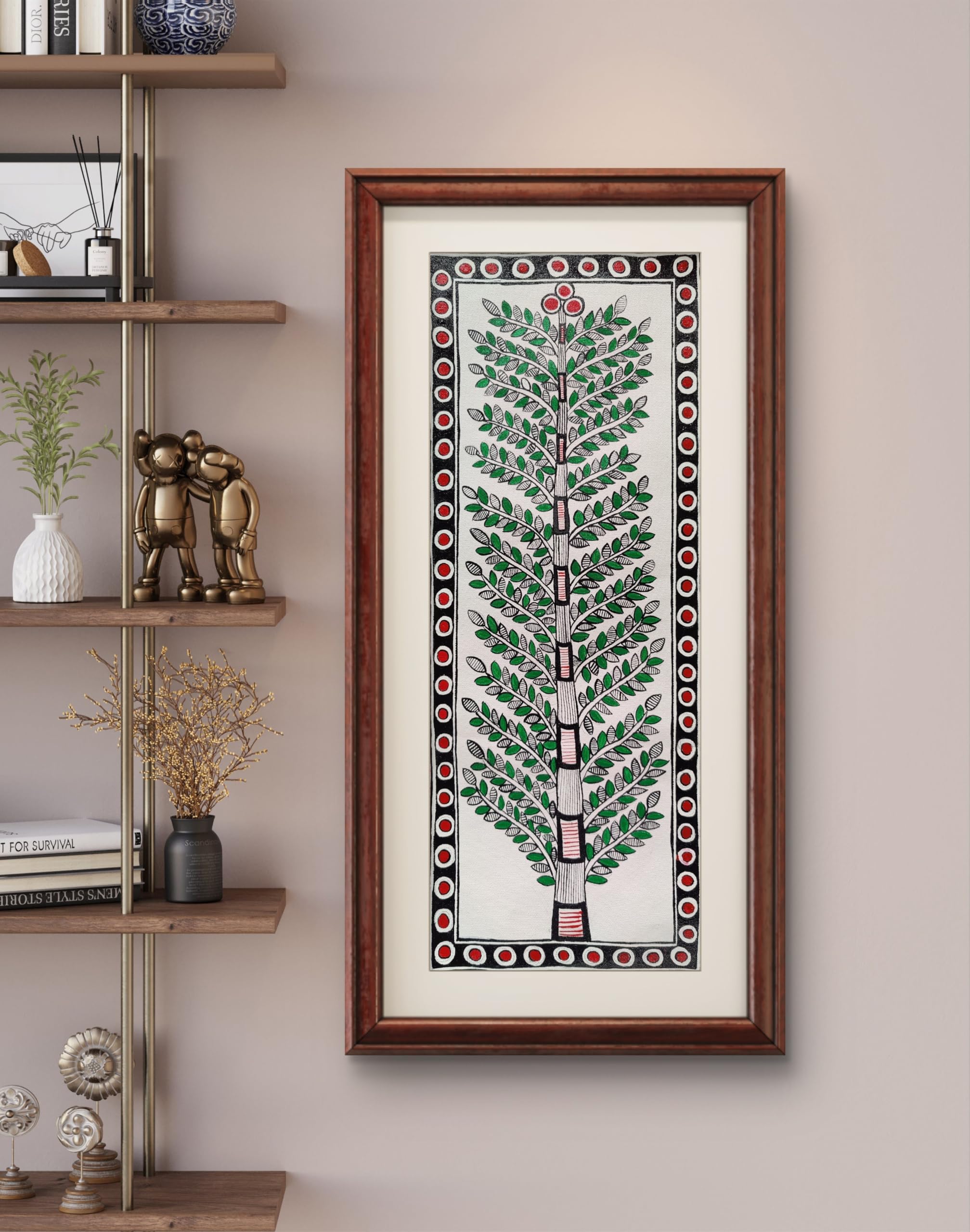 BHARAT ART BAZAAR | Handmade Tree of Life Madhubani Painting - Traditional Indian Folk Art Wall Decor | Handcrafted Home D�cor Wall Art (Handmade Artwork) | 12" x 24"