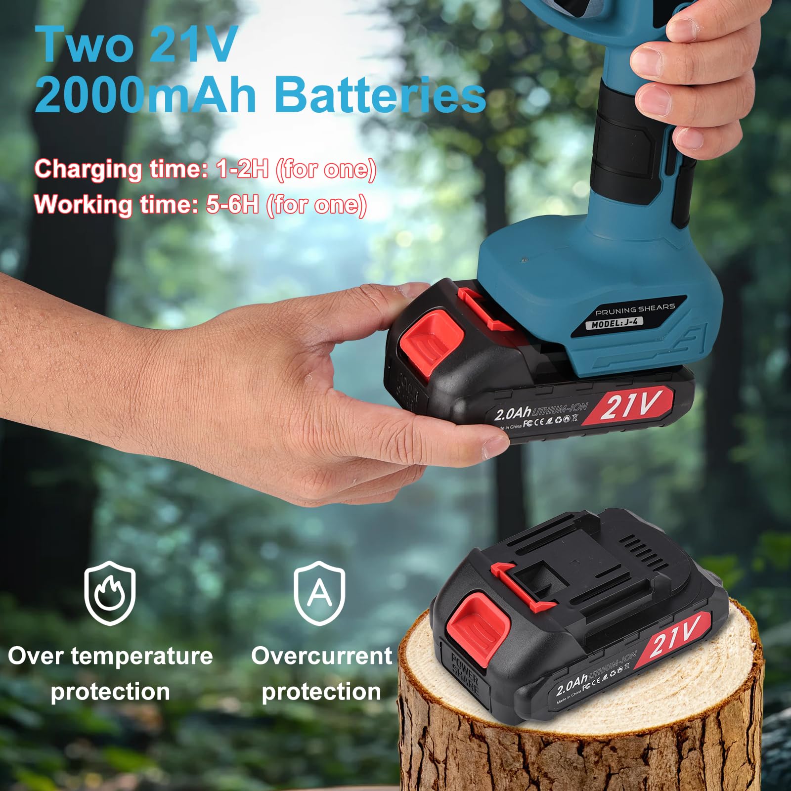 Forbici Potatura a Batteria con Asta Telescopica 2,4m: 45mm Forbice Potatura a Batteria con Motore Brushless, 2 Batterie da 2000mAh 21V, Cesoie a Batteria per Potatura per Ulivi, Vigneti, Giardino