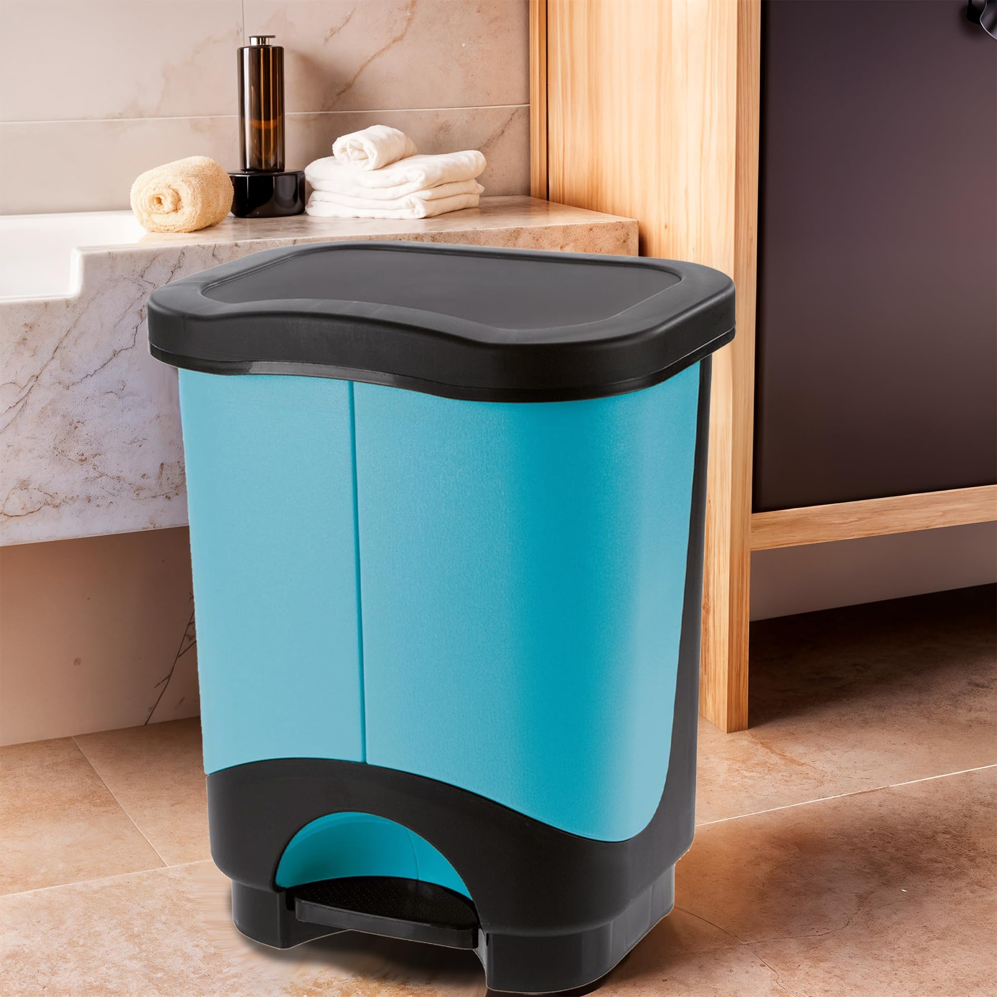 Sicignano | Cubo de basura con pedal multiusos – Papelera de recogida selectiva moderna, fácil apertura – ideal para casa, oficina, baño, cocina (negro/gris claro, 21 L)
