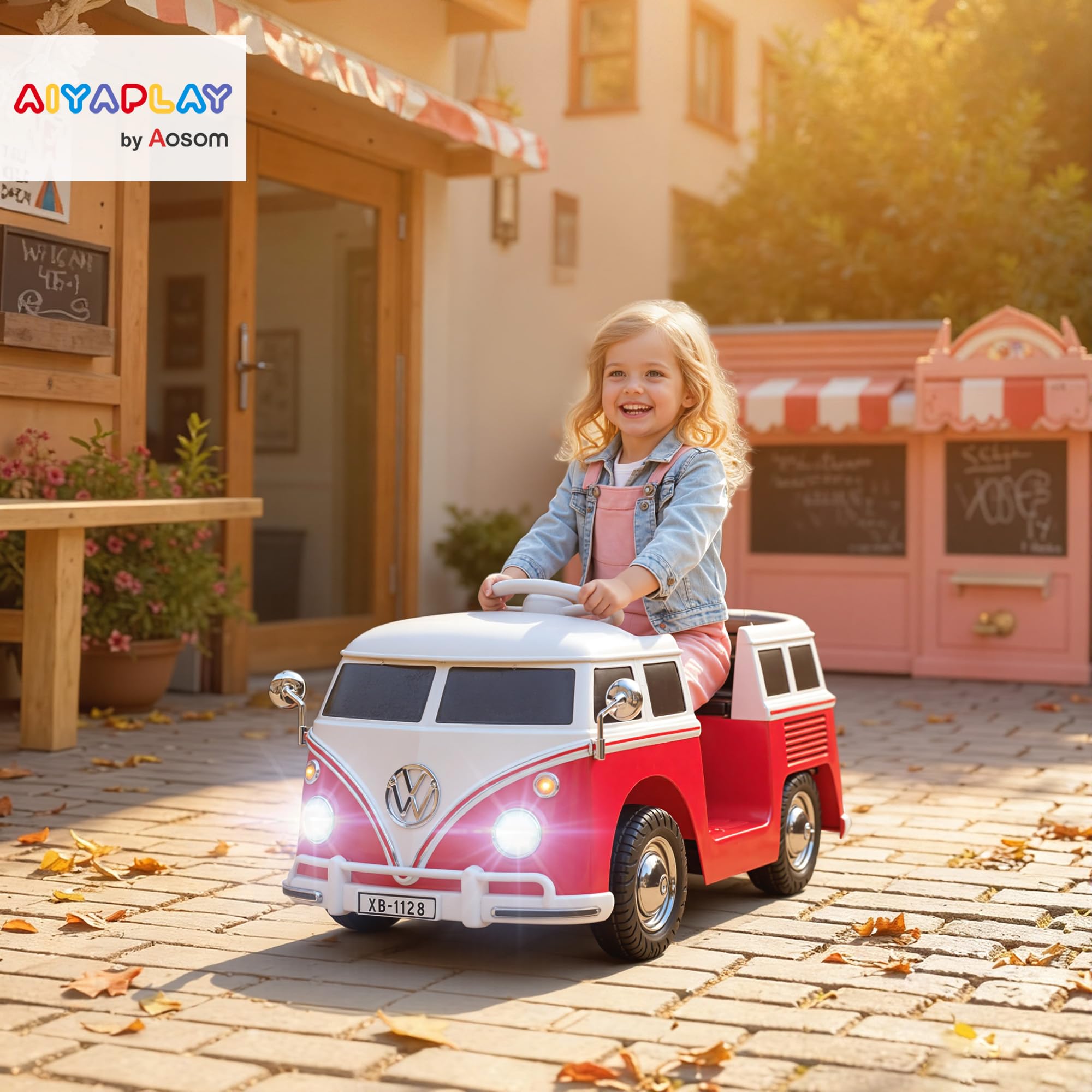 AIYAPLAY Kinder Elektroauto 12V Volkswagen Kinderfahrzeug mit MP3 Rot | Doppelmotor, Elektrofahrzeug mit Hupe, LED-Lichtern, Sanftanlauf, 3-8 km/h, für 3-7 Jahre Kinder