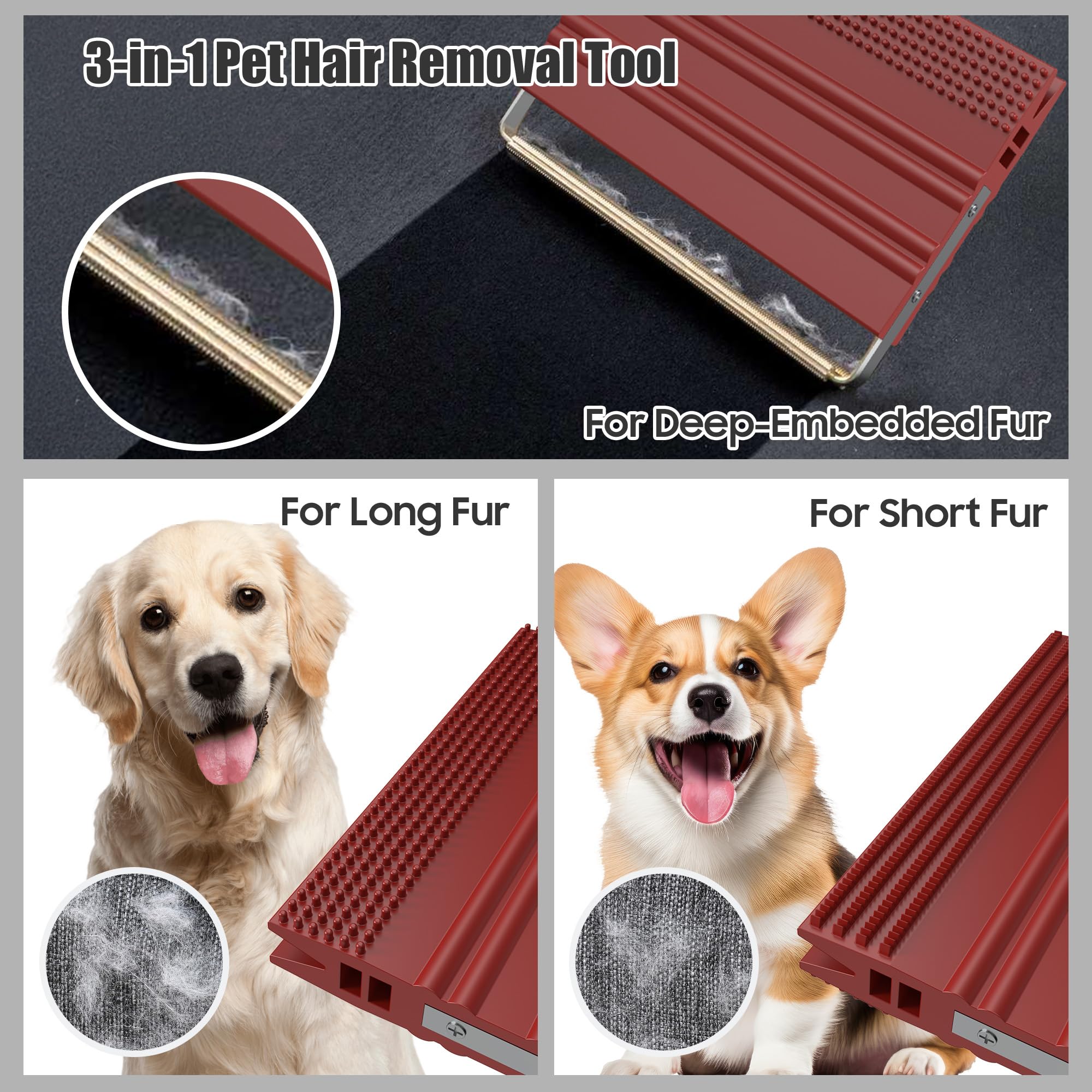 Removedor de pelo de mascotas, removedor de pelo de perro y gato para sofá, ropa, interior del coche y esquinas estrechas para alfombras, interiores de automóviles, sofás, ropa de cama y